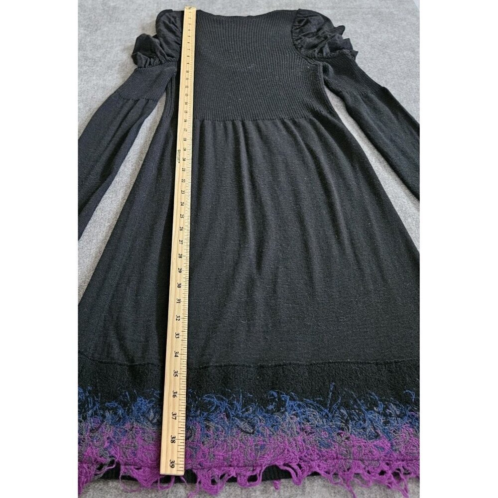Sisley Sweater Dress Women S Black Long Puff Sleeves Boho Knit Alpaca Wool Blend - Picture 8 of 16
